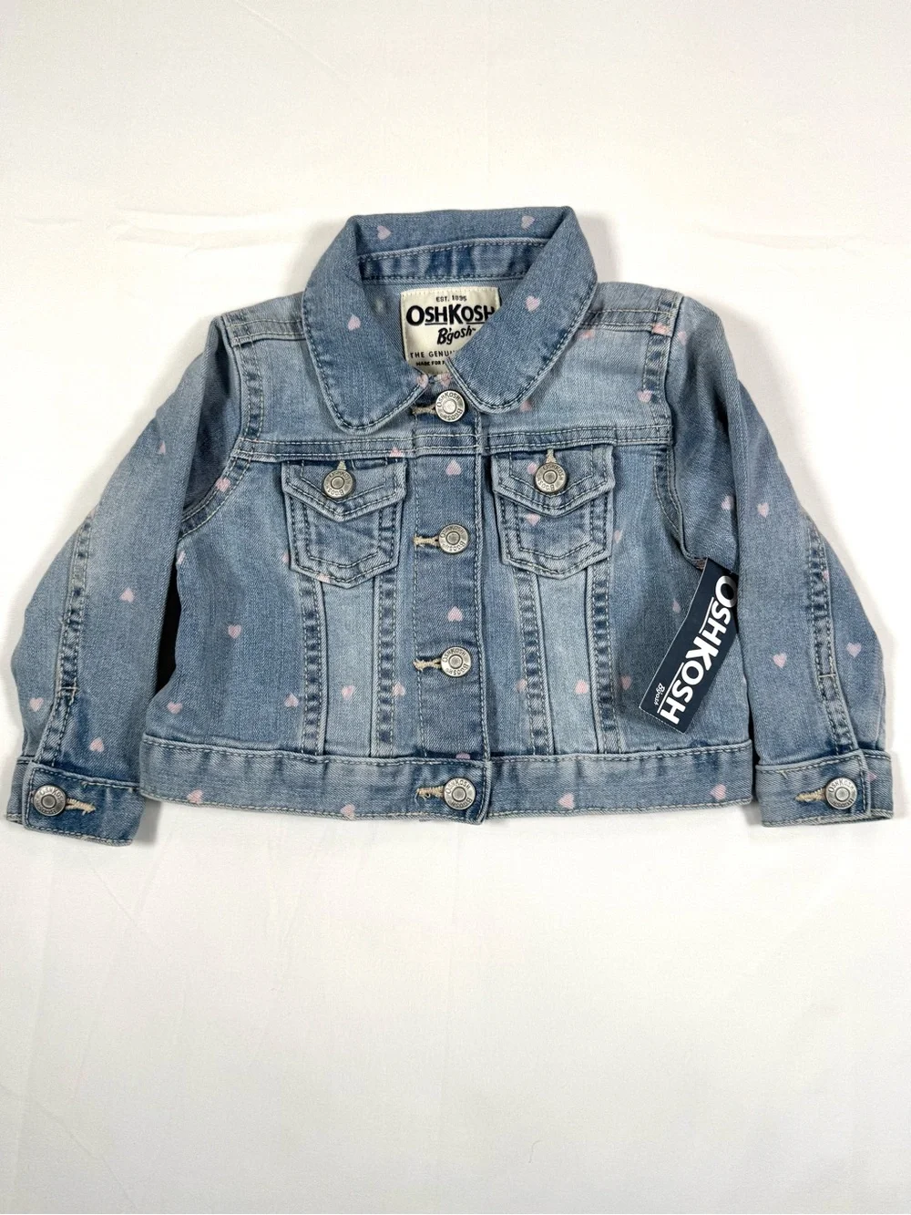 NWT OSHKOSH B'GOSH Toddler Girls' Light Wash Denim Heart Jean‎ Jacket 12m NEW